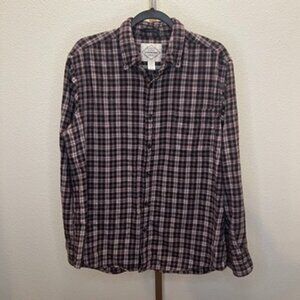 St. John’s Bay Maroon Plaid Classic Fit Flannel Shirt Size Large